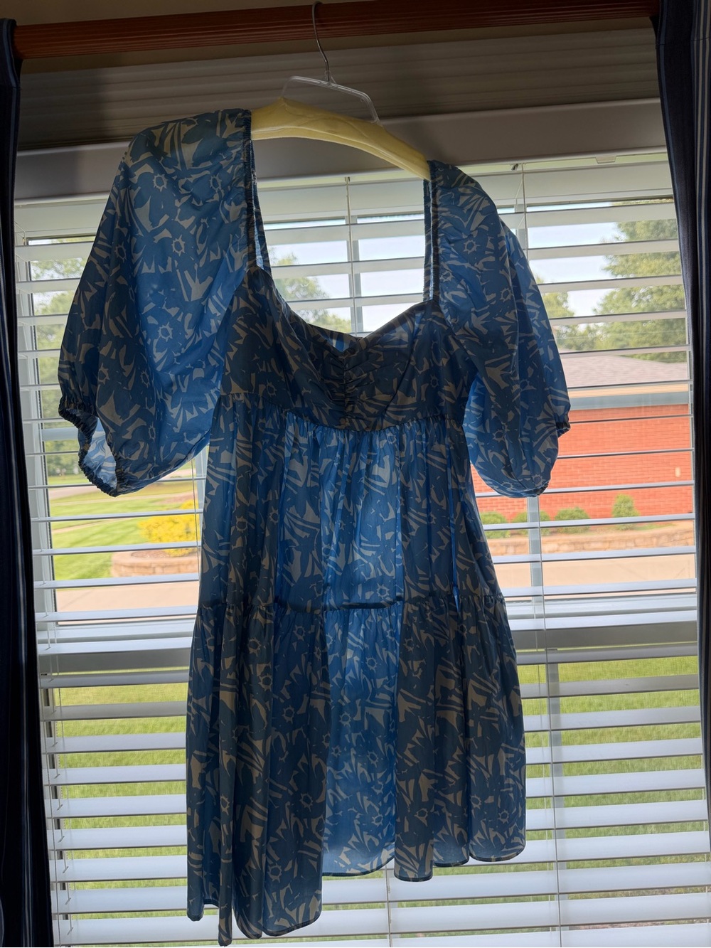 Amanda Uprichard Blue Floral Puff-Sleeve Tiered Mini Dress